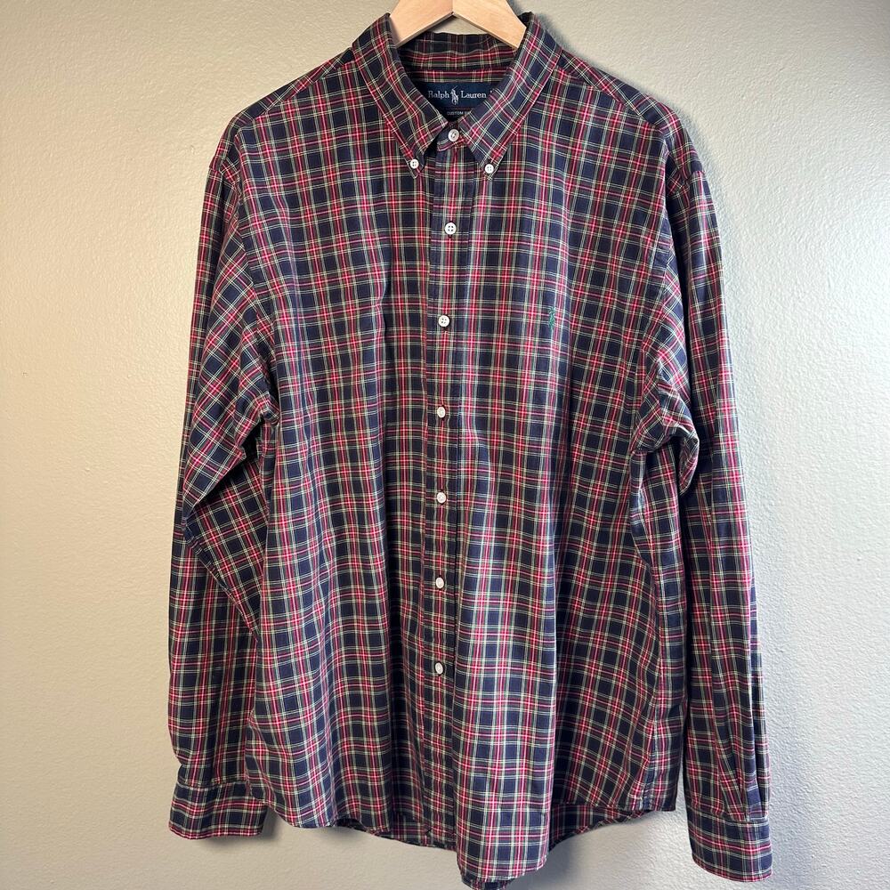 Ralph Lauren Shirt Men XXL Plaid Button down Plaid long sleeve Green Pony